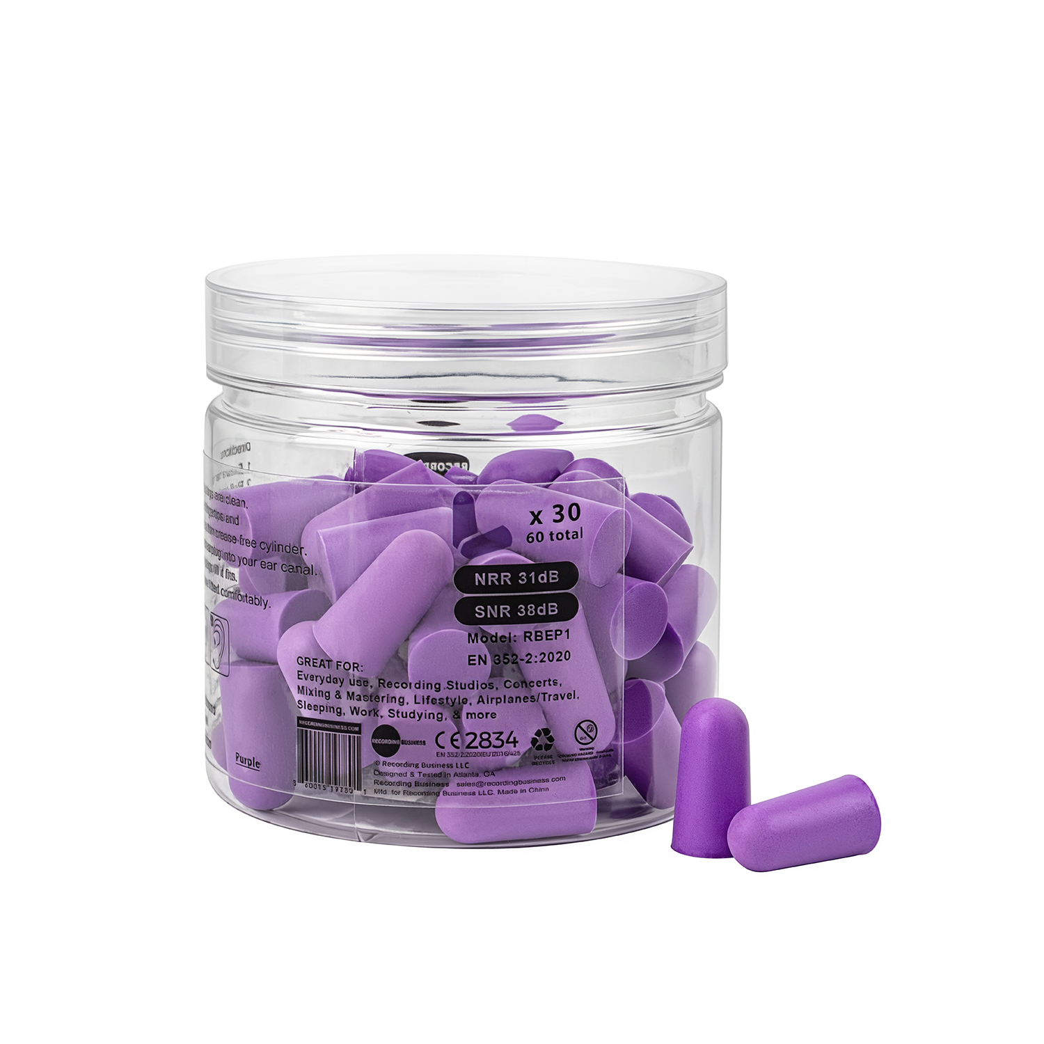 Back of Purple Earplugs